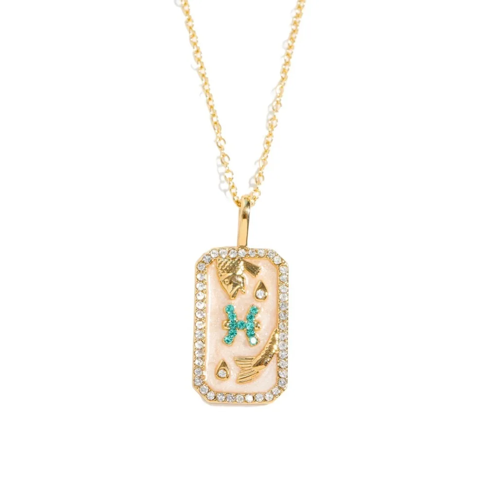 

Zircon 12 Constellation Necklace Neck Jewelry Square Card Retro Clavicle Chain Gold Plated Vintage Zodiac Pendant Necklace