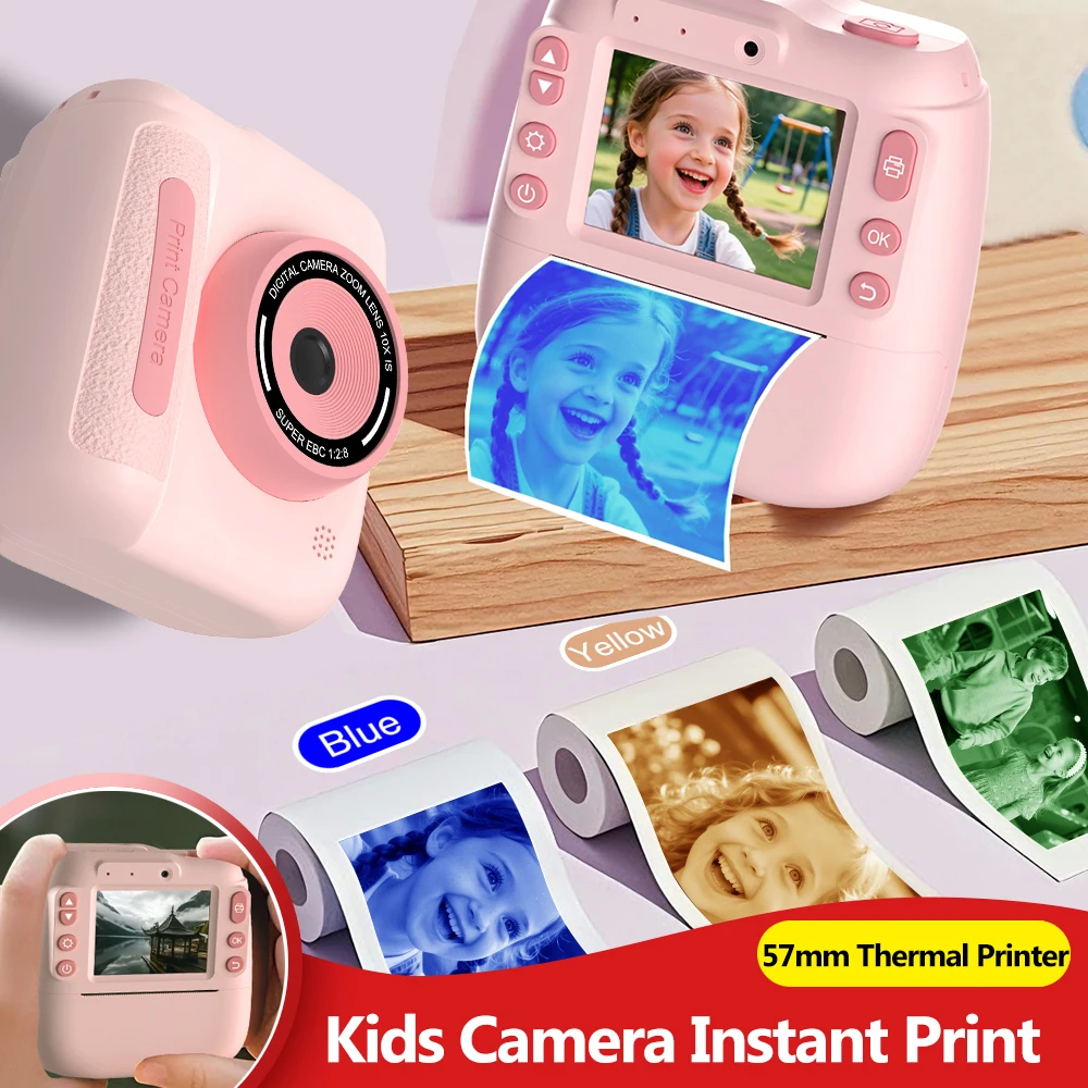 

Kids Instant Print Camera Portable 57mm Mini Thermal Printer Digital Video Camera 1080P Gifts For 6-12 Years Children