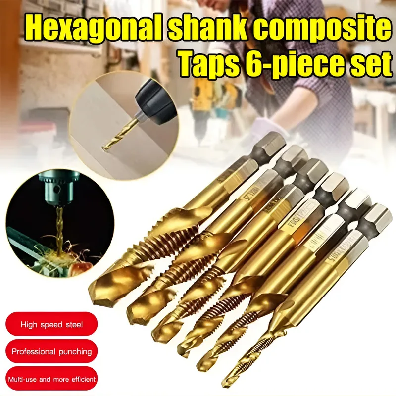 High Speed Steel Spiral Chamfer Combination Tap Hex Shank Machine Tapping Tool For Metal Thread Making And Drilling Operation