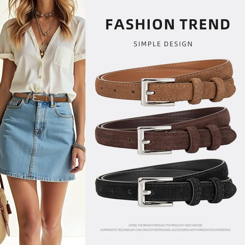 

Retro Needle Buckle Cowhide Matte Fleece Cowhide Belt Women's Design Dress Jeans and Accessories Belts Luxury Belts for Women