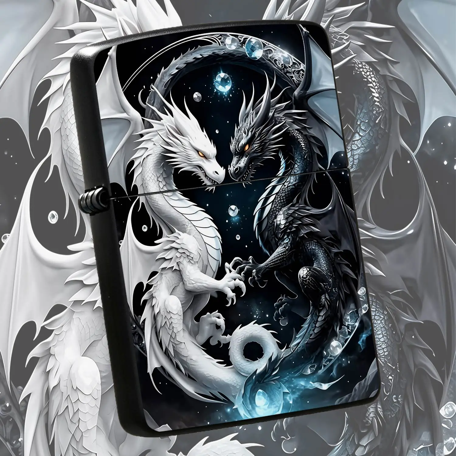 Yin-Yang Dual Dragon Lighter, Exquisite Black and White Divine Dragon Facing Design, Starry Sky Glowing Aesthetic Ornament, Portable Creative Trendy Accessory, Ideal for Daily Use Gifting and Personal for All Scenarios A Humorous And Intere