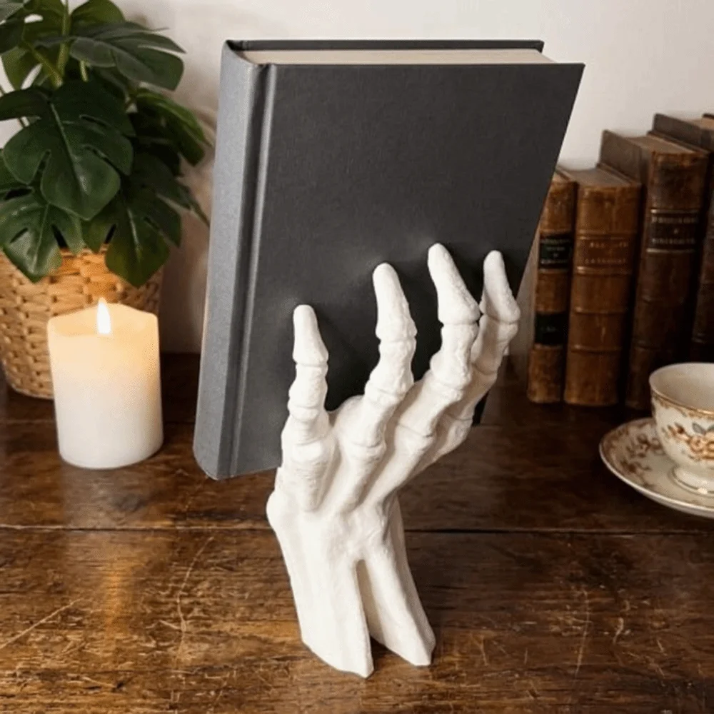 3D Printing Halloween Skeleton Hand Shaped Bookshelf Gothic Style Realistic Ghost Hand Book Stand Plastic Book Display Rack