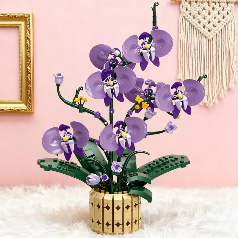 

832PCS Phalaenopsis Orchid Building Blocks Preserved Flower Vase Bricks Home Deco Ornament Kids DIY Toys Romantic Holiday Gifts
