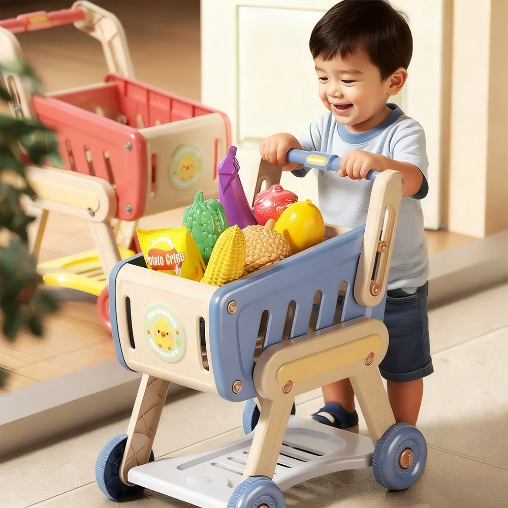 Mini Winkelwagen Speelgoed Baby Trolley Fantasiespeelhuis Supermarkt Voedsel Fruit Snijden Keuken Speelset Kindercadeau