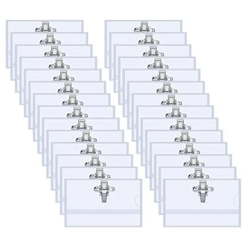HITL 100Pcs Pin Style Clip Horizontal Name Badge Holders with Inserts Fit Card 90x55mm
