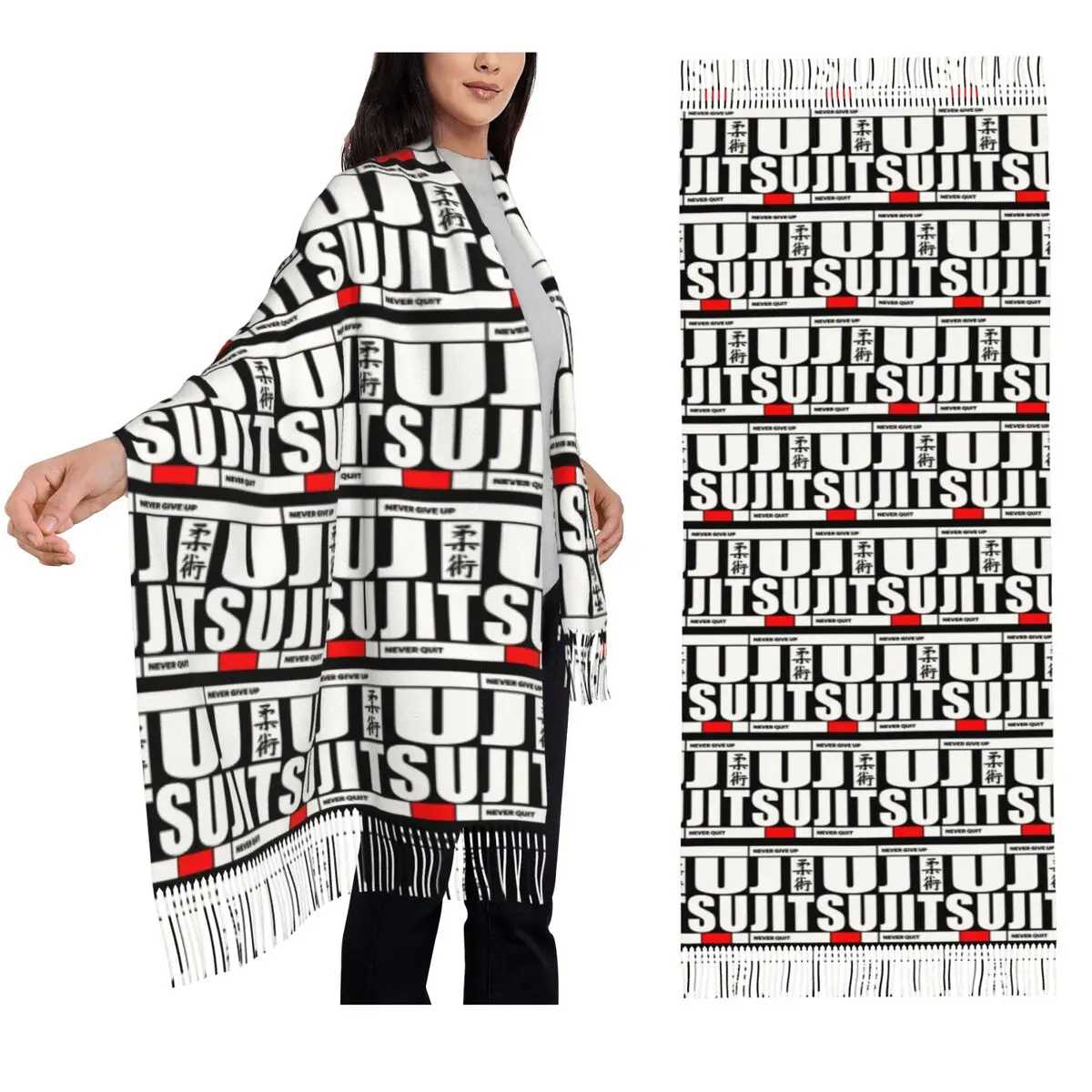 

Jiu Jitsu - Never Give Up Never Quit Scarf Tassel Scarves for Women Soft Warm Shawls and Wraps Large Fall Winter Shawl Wrap