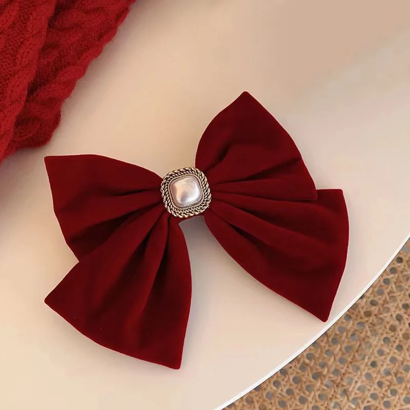 New Fashion Red Series Velvet Big Bow Hairpin For Woman Girls Head Half-Tie Headdress Female Headwear Kid Hair Accessorie