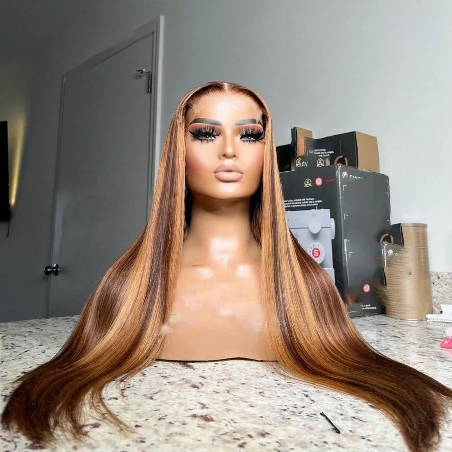

200% 13x4 Highlight Wig Human Hair Blonde Colored Lace Front Wigs Pre Plucked Highlight Honey Blonde Straight Human Hair Wigs