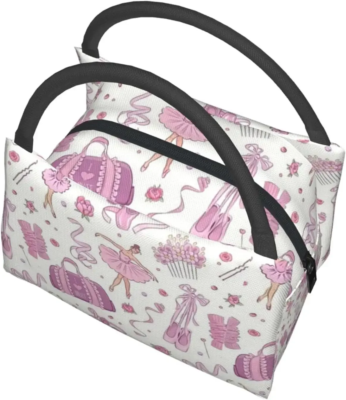 Pink Ballet Dance Lunch Box Picnic Bags Dance Tote Insulated Portable Cute Container Meal Bag Dance Lunch Box for Picnic Shcool