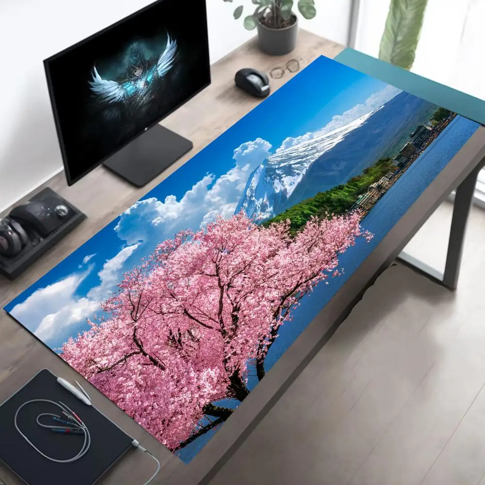 لوحة ماوس ذات مناظر طبيعية جبلية كبيرة لطاولة ألعاب مكتبية للكمبيوتر XXL مطاطية مضادة للانزلاق مخيطة لوحة المفاتيح وسادات مكتب قابلة للغسل
