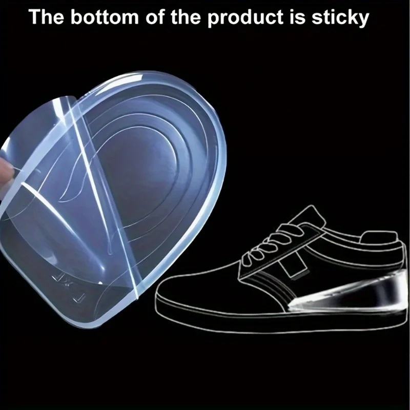 Comfort-Enhancing Transparent Silicone Insoles - Anti-Slip, Shock-Absorbing & Height-Boosting with Soft Elastic Heel Support