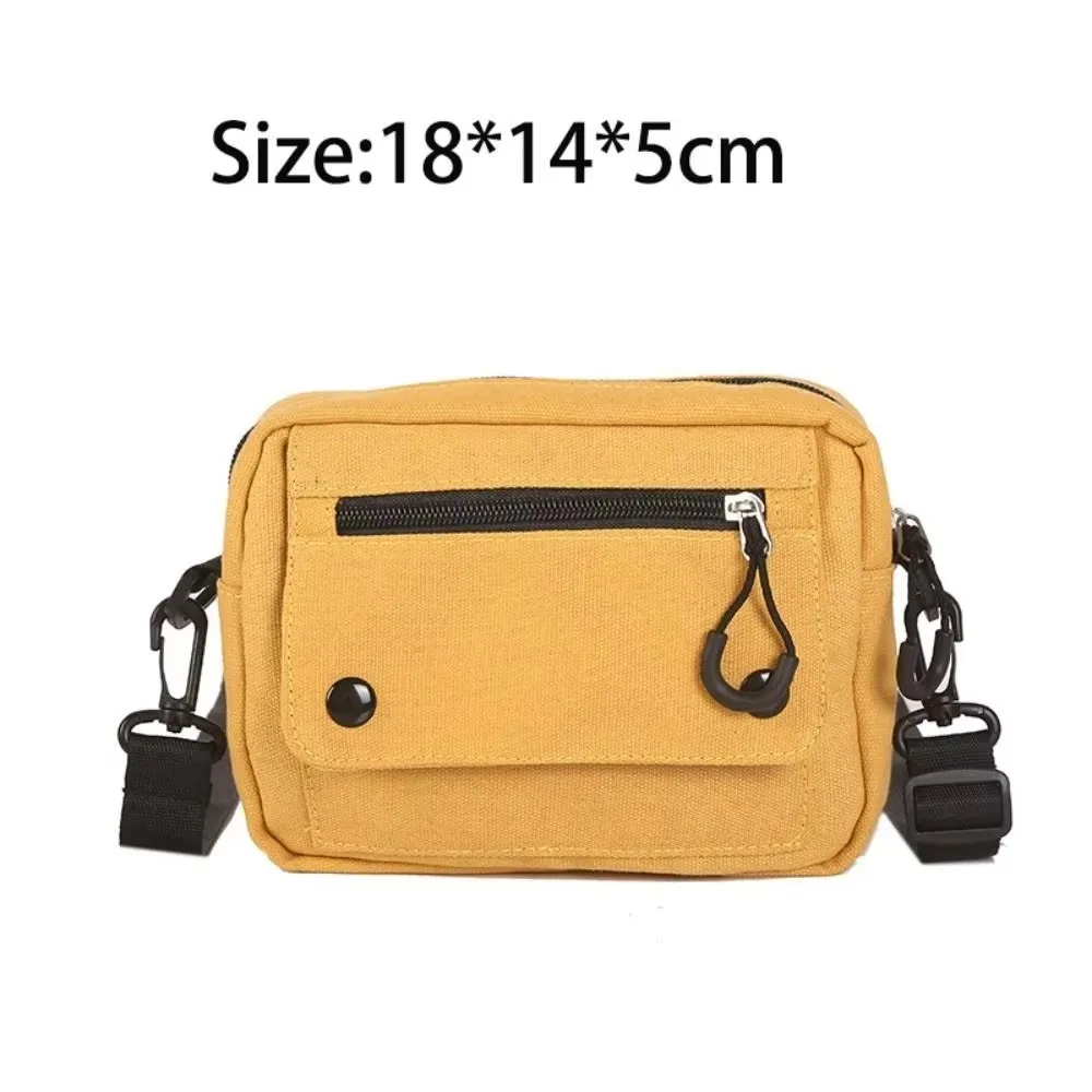 1pc Pure Color Canvas Shoulder Bag Zipper Canvas Mobile Phone Bag Multifunctional Casual Tote Handbag Women Men