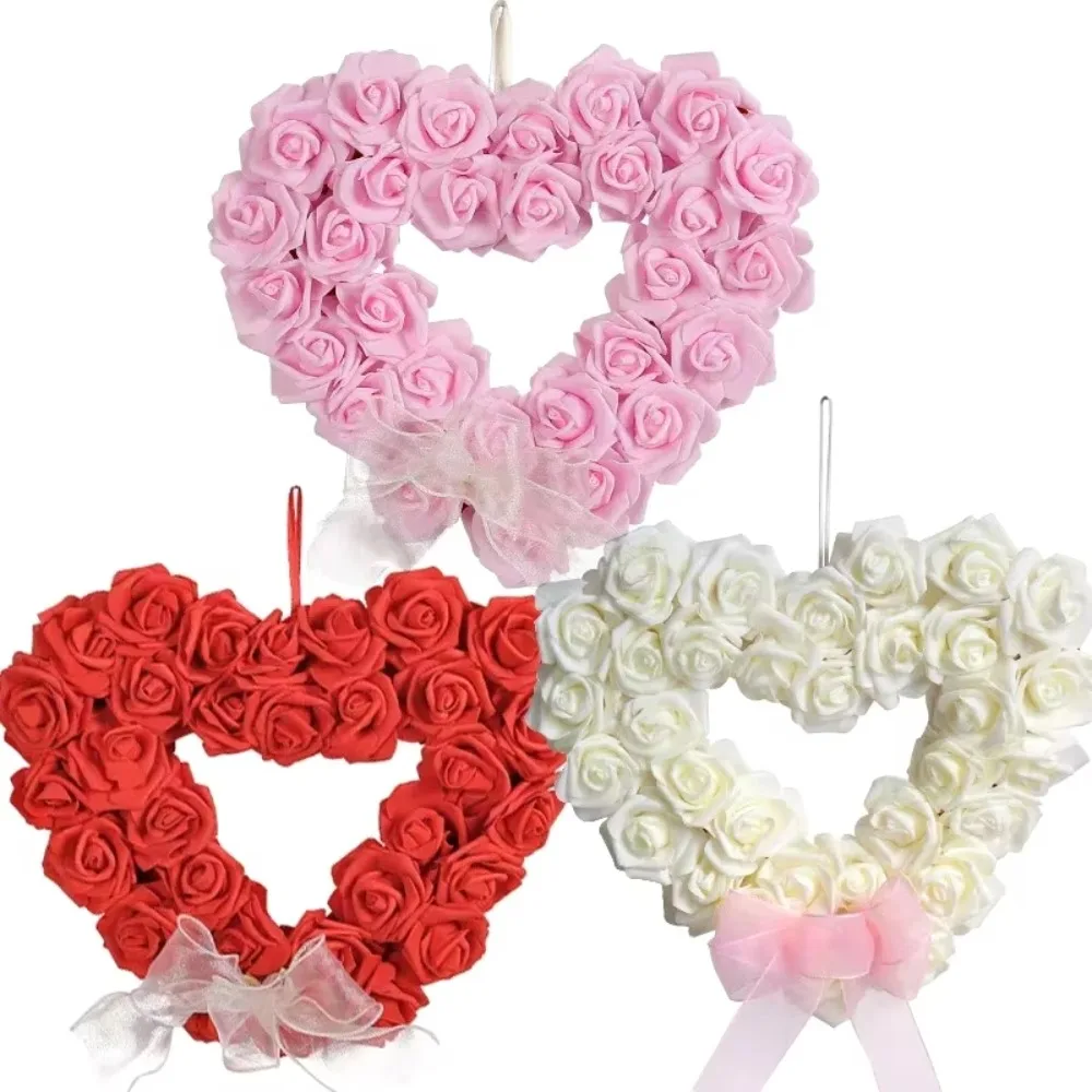 Funny Romantic Rose Artificial Wreath Hanging Elegant Valentine's Day Wreath Handmade Window Door Hanging Garlands Party Favor