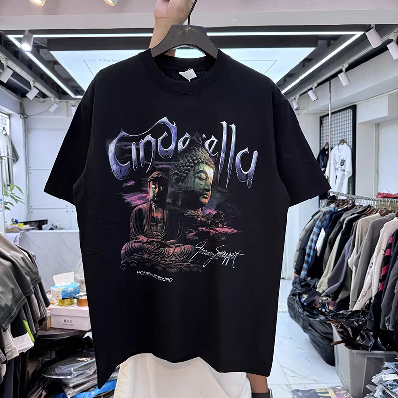 Vintage Buddha Head Letter Statue Print T Shirt Men Women T-shirt Top Tees