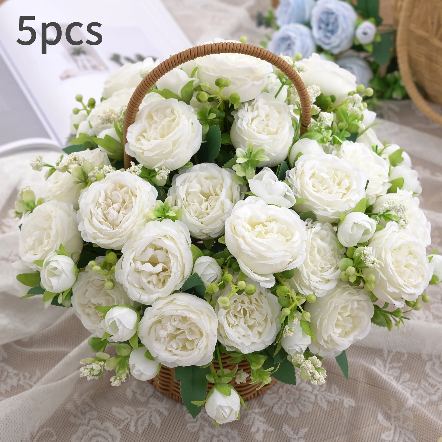 Artificial Decorative Flower, Fake Silk Peony, Faux Plastic Bouquet Flower Arrangement for Home Wedding Party Decor