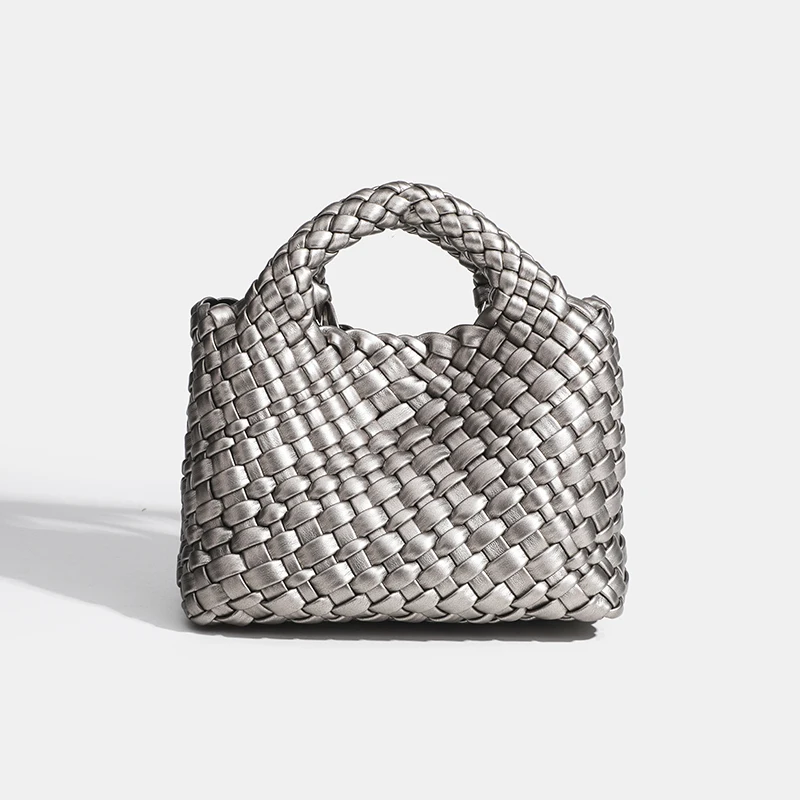 Korean Luxury Woven PU Handbag Women Designer Braided Square Tote Bag Shoulder Bag Open Top Commuter Daily Shopping Travel Purse view 5