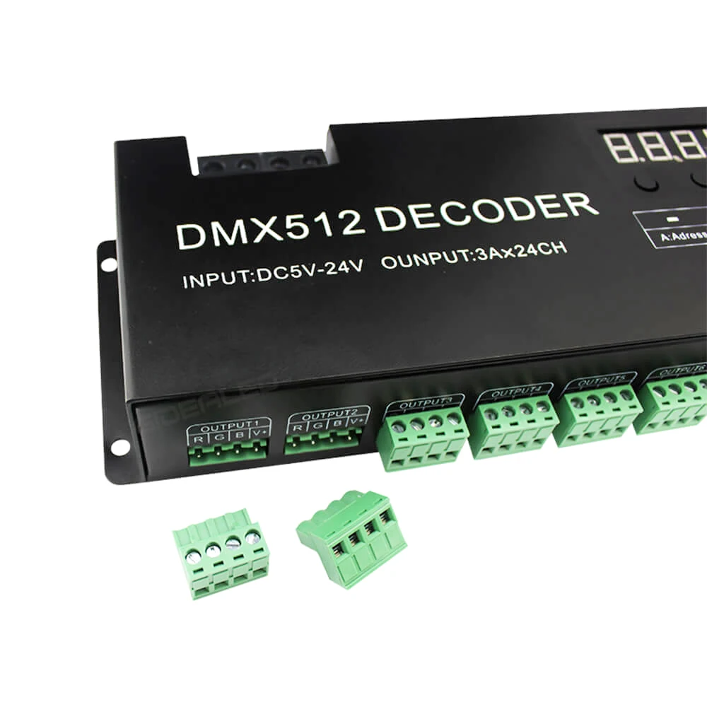 RGB 24 Channel DMX Decoder With RJ45 And XLR Plug DMX 512 Controller For DC5V-24V Strip Decoder 72A Dmx LED Dimmer Driver