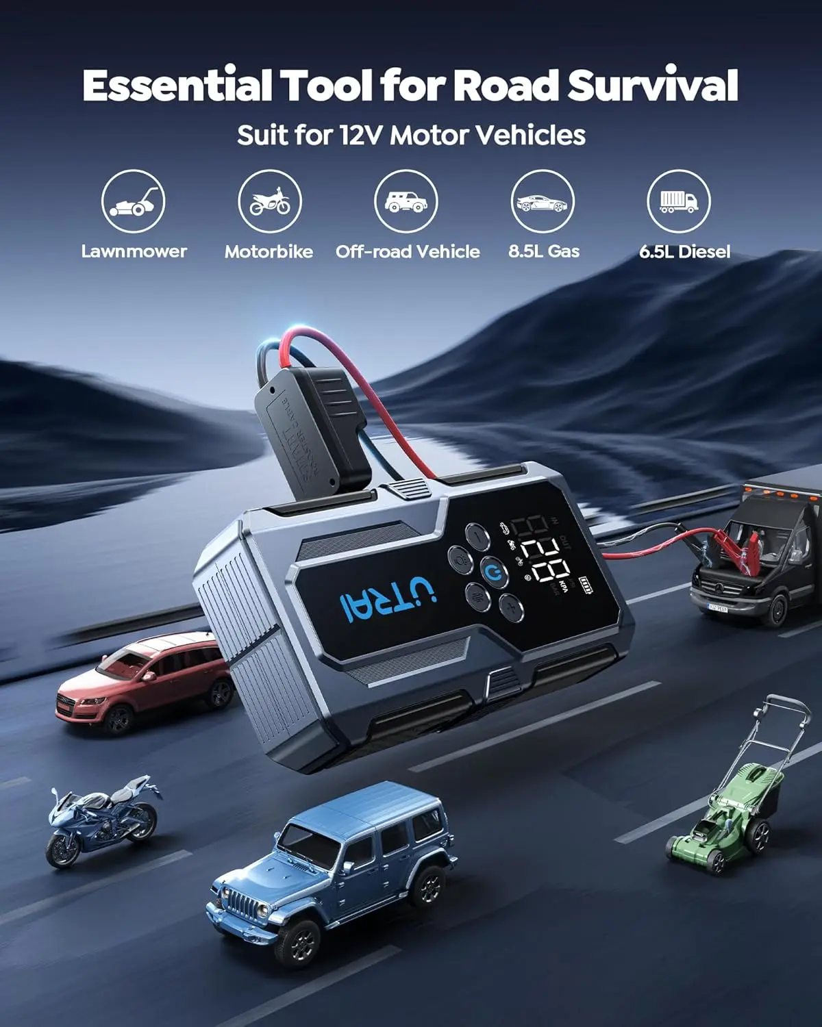 Car Jump Starter 4000A with Air Compressor 150PSI, 12V Portable Jump Starter, LED Light, Jumper Cable & Storage Case