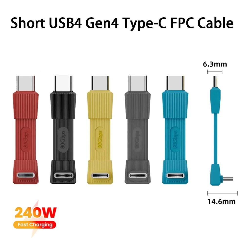 Short USB4 Gen4 Type-C FPC Cable PD3.1 240W Fast Charging 80Gbps 8K@60Hz 90 Degree USB C Cord Compatible Thunderbolt 5/4/3