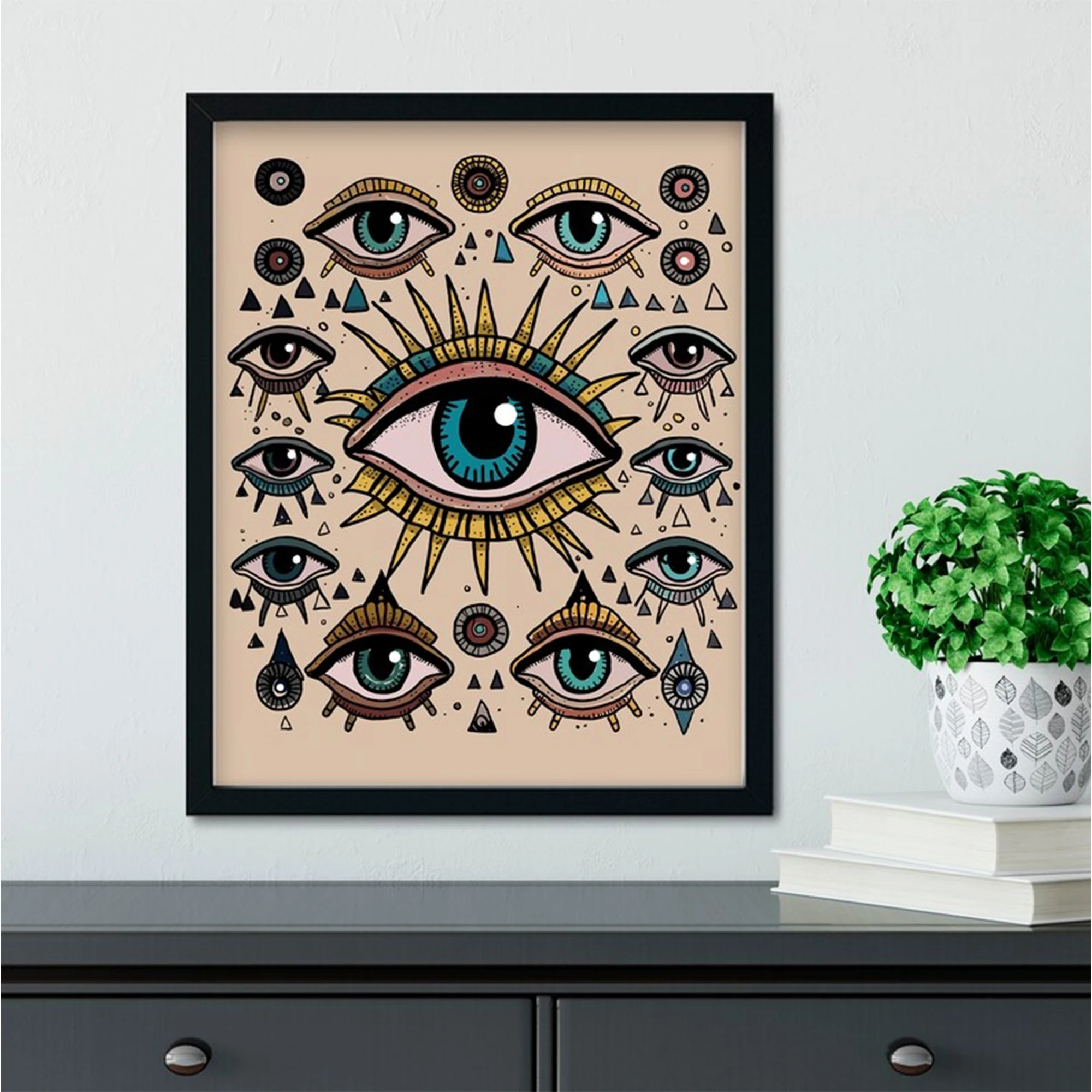 Retro Jewish Evil Eye Mystical Wall Art Print Canvas Painting Poster Picture For Living Room,Bedroom Home Decor