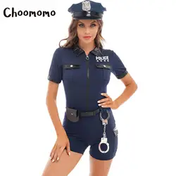 Womens Police Officer Uniform 5pcs Adult Halloween Sexy Cop Costumes Policewoman Theme Party Role Play Cosplay Fancy Dress