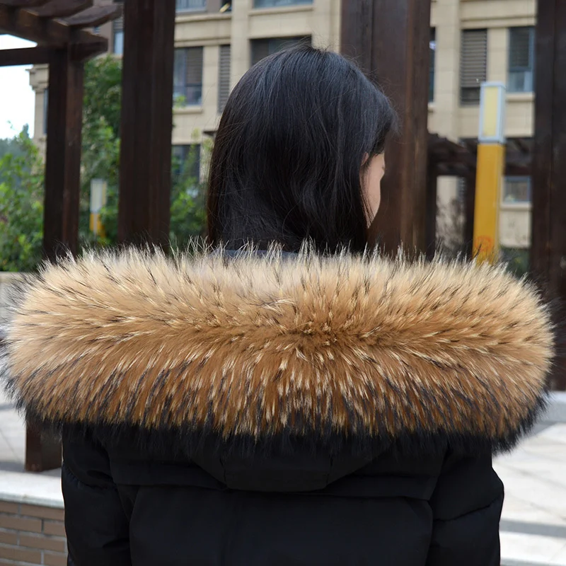 Real Raccoon Fur Collar For Women Winter Natural Fur Hood Trims Shawl Female Fur Scarfs Neck Warmer Coat Hood Decor Fur Shawls