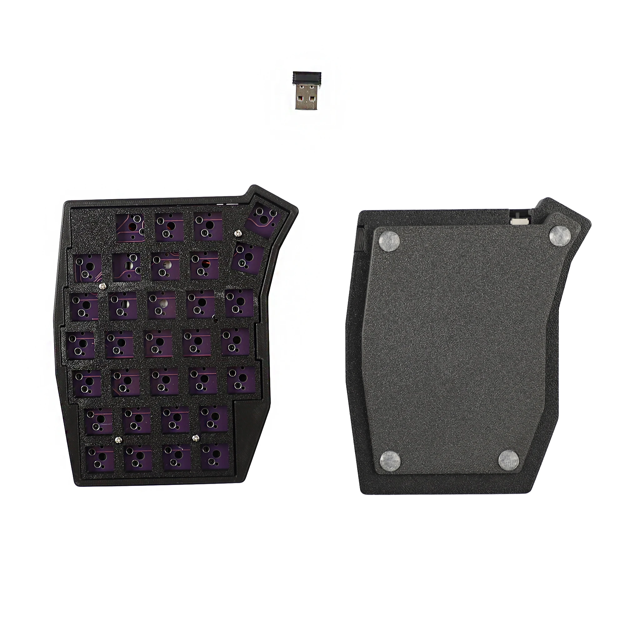 YMDK Sofle 2.4Ghz Wireless Split 64 مريح Hotswappable 60% تخطيط ثلاثي الأبعاد PLA Vial جميع المفاتيح مجموعة لوحة مفاتيح الألعاب القابلة للبرمجة