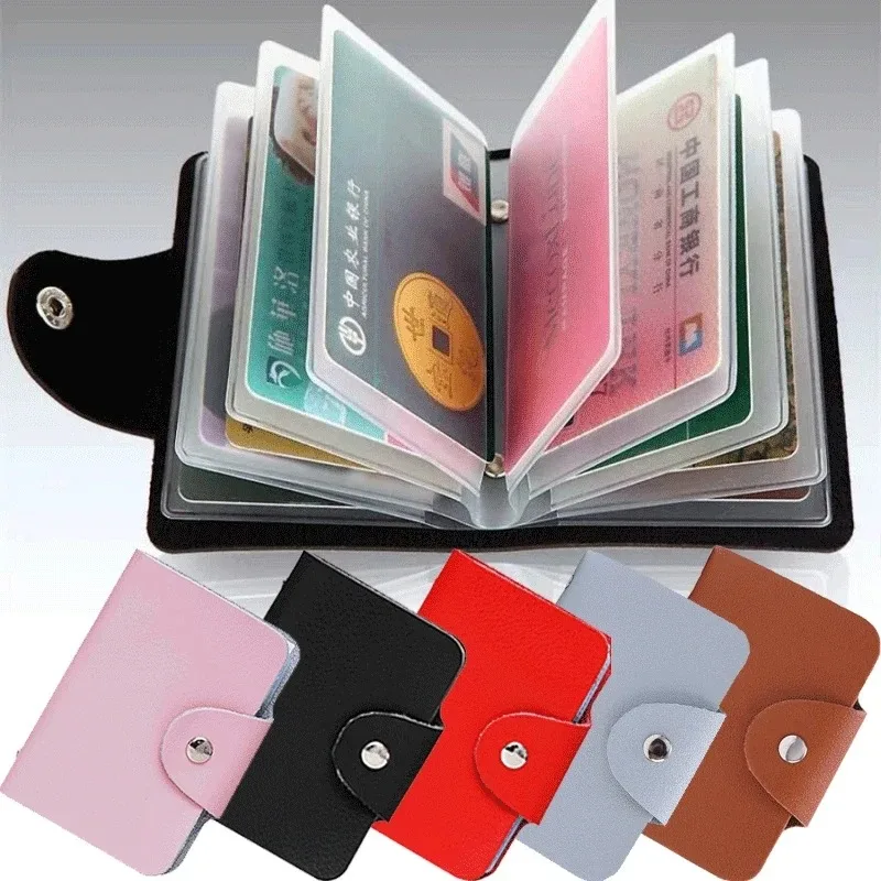 1/2 قطعة 24bi بولي Leather حامل بطاقة جلدية سعة كبيرة منظم بطاقات الائتمان معرف الأعمال النقدية تخزين المحفظة بطاقة حافظة جيب الحقيبة