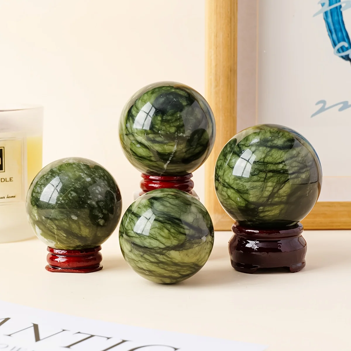 1pc Natural Xiuyan Stone Crystal Ball Ornament Raw Crystal Artisan Craft Home & Office Desk Feng Shui Decor Housewarming Gift