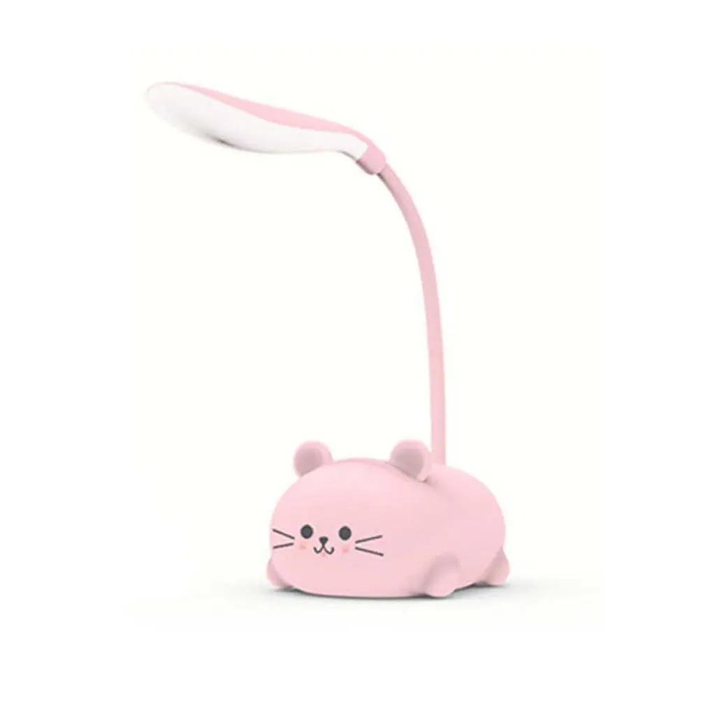 Lámpara de mesa blanca cálida para lectura, luz LED de noche con batería de recarga USB, protección ocular para niños, dibujos animados de animales, gatos y mascotas