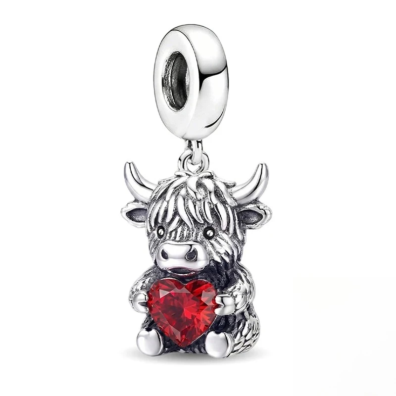 925 Sterling Silver Personalized Highland Cattle Animal Series Charms Beads Fit Original  Bracelet High Quality DIY Jewelry