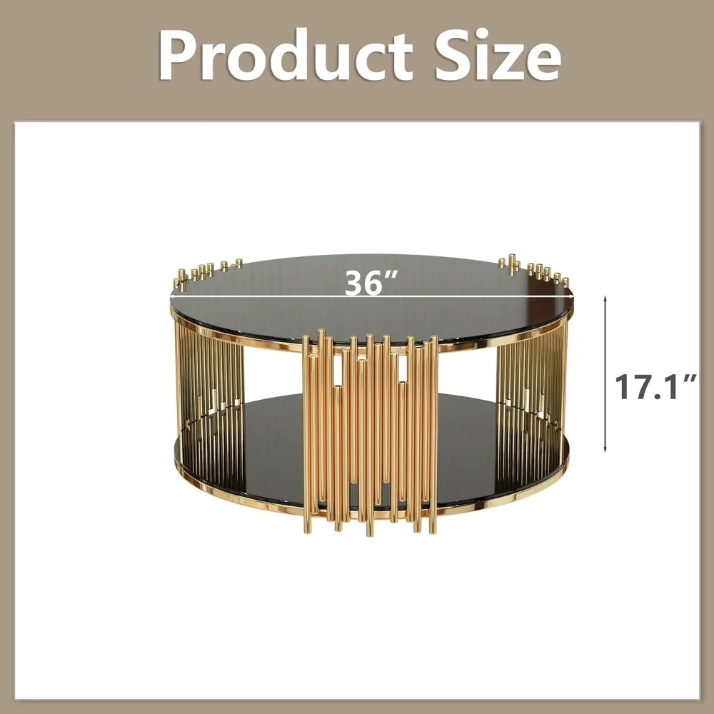 طاولة قهوة زجاجية مستديرة مقاس 36 بوصة، طاولة مركزية سوداء فاخرة حديثة، طاولة غرفة المعيشة، طاولات كوكتيل غير منتظمة الساق من الفولاذ المقاوم للصدأ