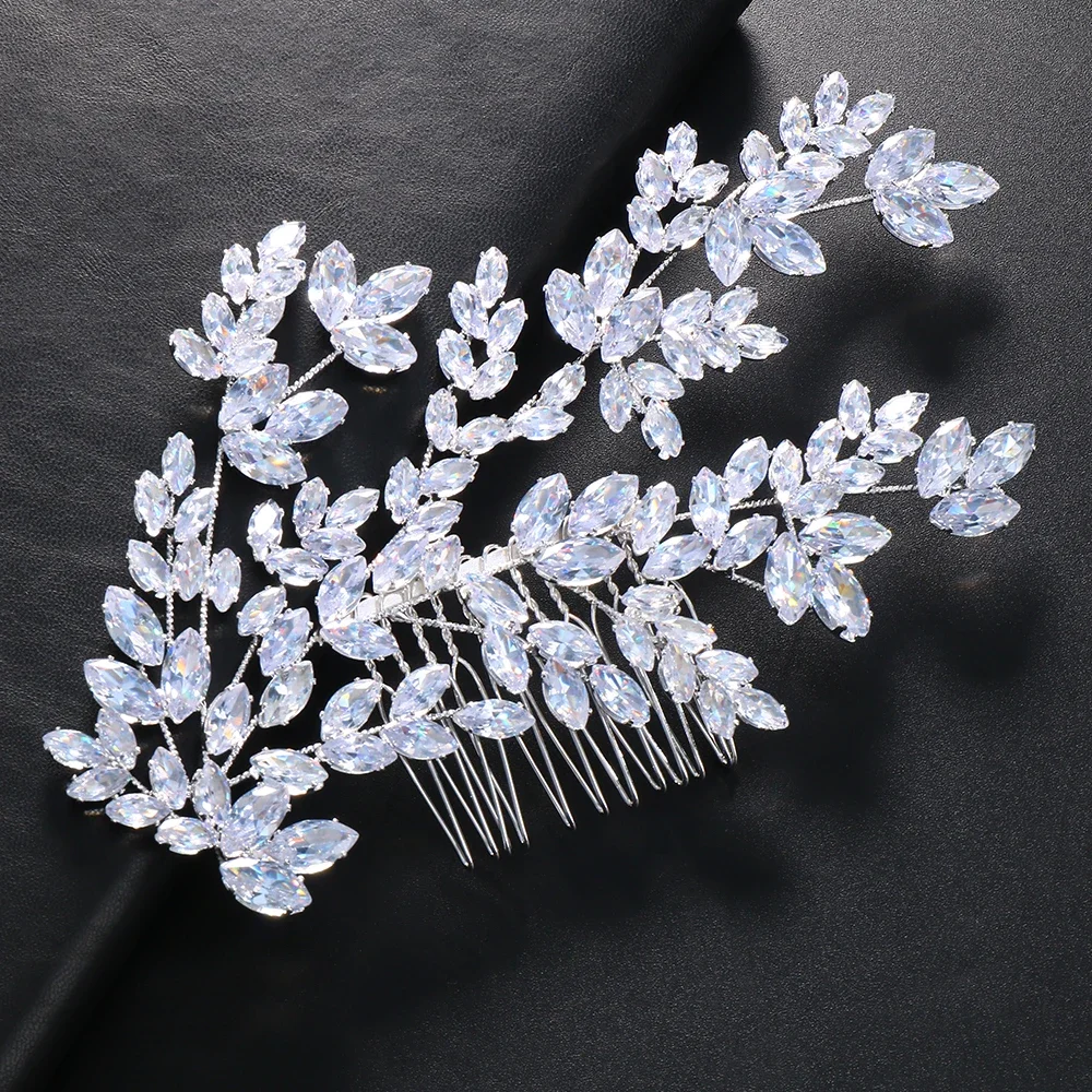 Fashion Leaves Zircon Bridal Hair Comb Birthday Hair Accessories Luxury Jewelry Baroque Crystal Wedding Headband for Women