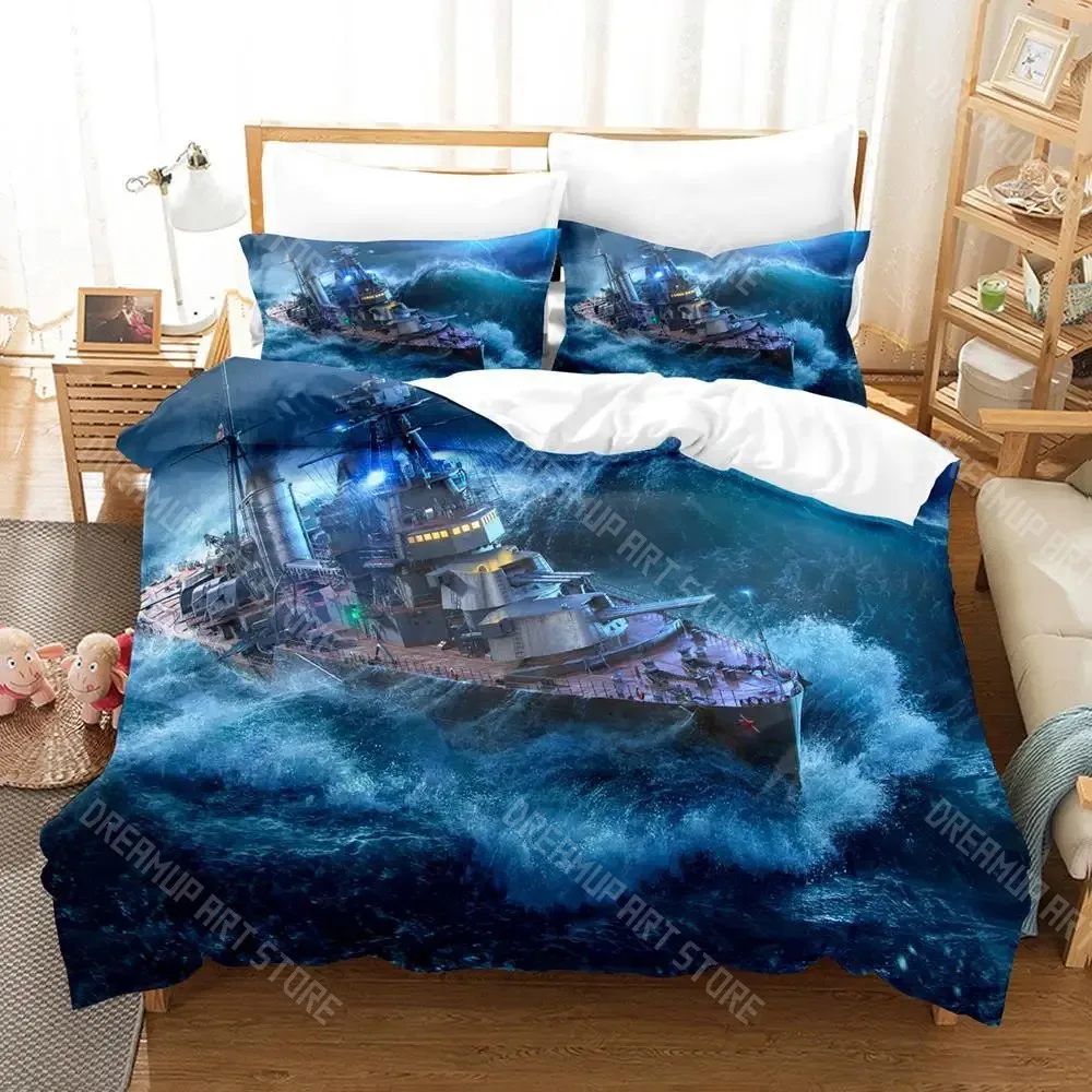 3D Printed World of Warships Bedding Set for Boys Girls Duvet Cover Pillowcase Twin Queen King Full Single Double Sizes