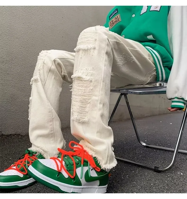 2024 spodnie y2k Streetwear weiß schlank zerrissen gestapelte Jeans Hosen für Männer Kleidung Gothic gebürstet lange Hosen Pantalones Hombre – Detail 35