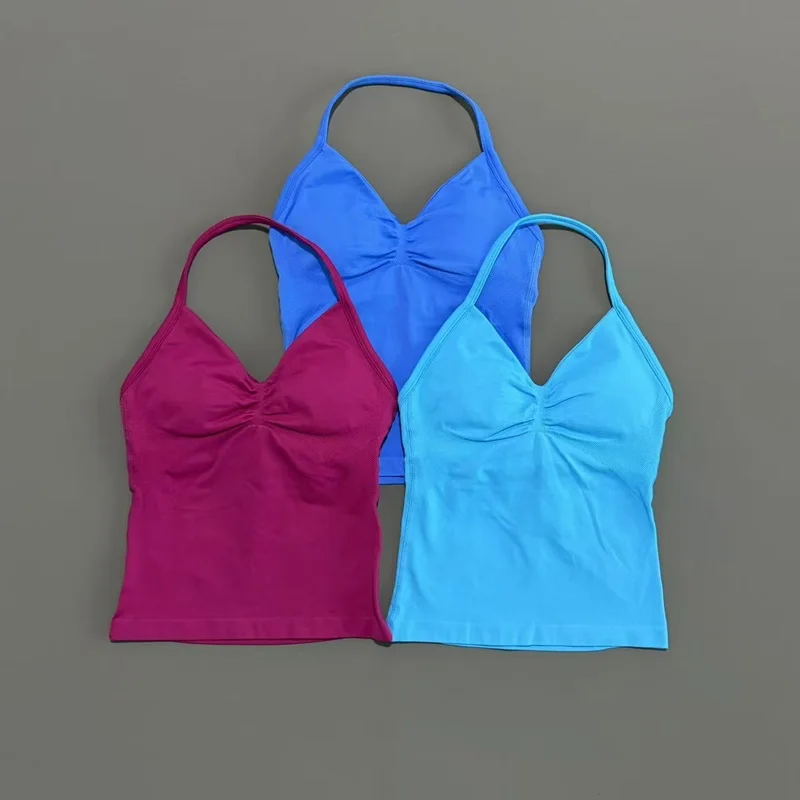 HISTELLO Df Dupe تأثير الخطوط الطويلة Strappy سترة يوجا امرأة عارية الذراعين تانك القمم الرياضة اللياقة البدنية حمالات الصدر الجري تجريب الصالة الرياضية الرسن