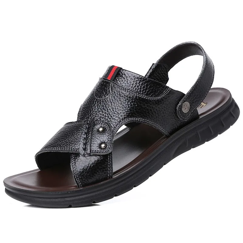 Sapatos de praia de couro masculino, sandálias, chinelos, grandes, gordos, largos, verão, número pequeno, de meia idade, 49, d640