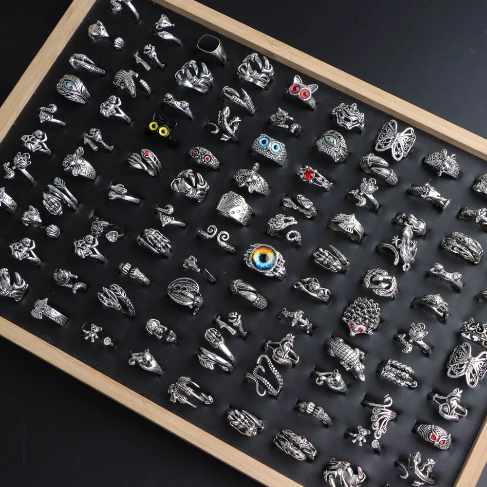 10/20/30/50/100 قطعة/الوحدة الموضة الكلاسيكية سحر ريترو الشرير خواتم للرجال النساء مزيج نمط الهيب هوب مجوهرات اكسسوارات هدايا الحفلات