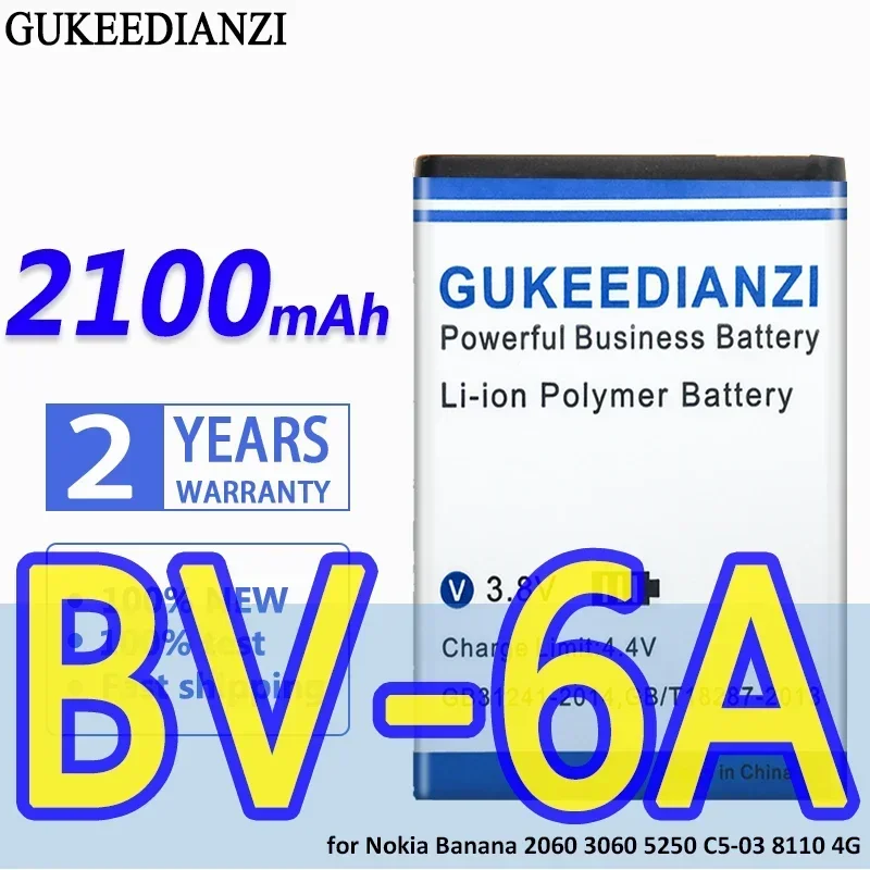 Bateria GUKEEDIANZI de alta capacidade BV-6A 2100mAh para Nokia Banana 2060 3060 5250 C5-03 8110 4G