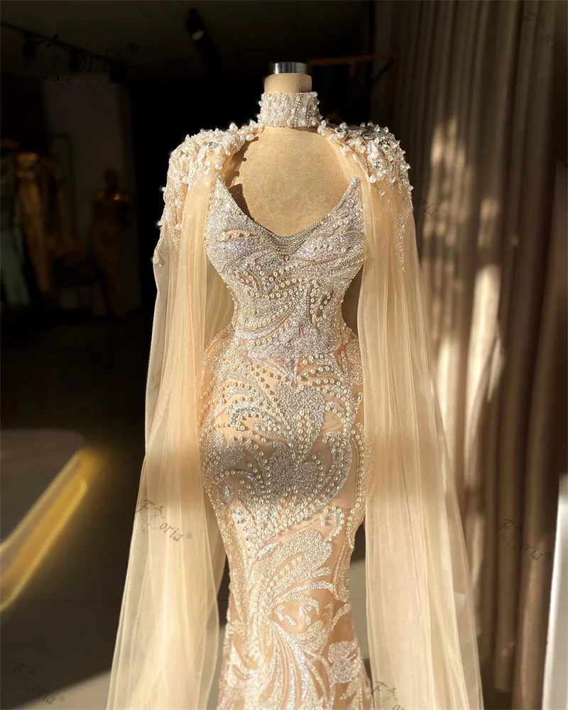 Robe de Soirée Luxueuse en Forme de Sirène avec Perles de Clip, Tenue Éducative, Longue Couture, Châle, Appliques Florales, Bal de Promo, Dubaï, 2023