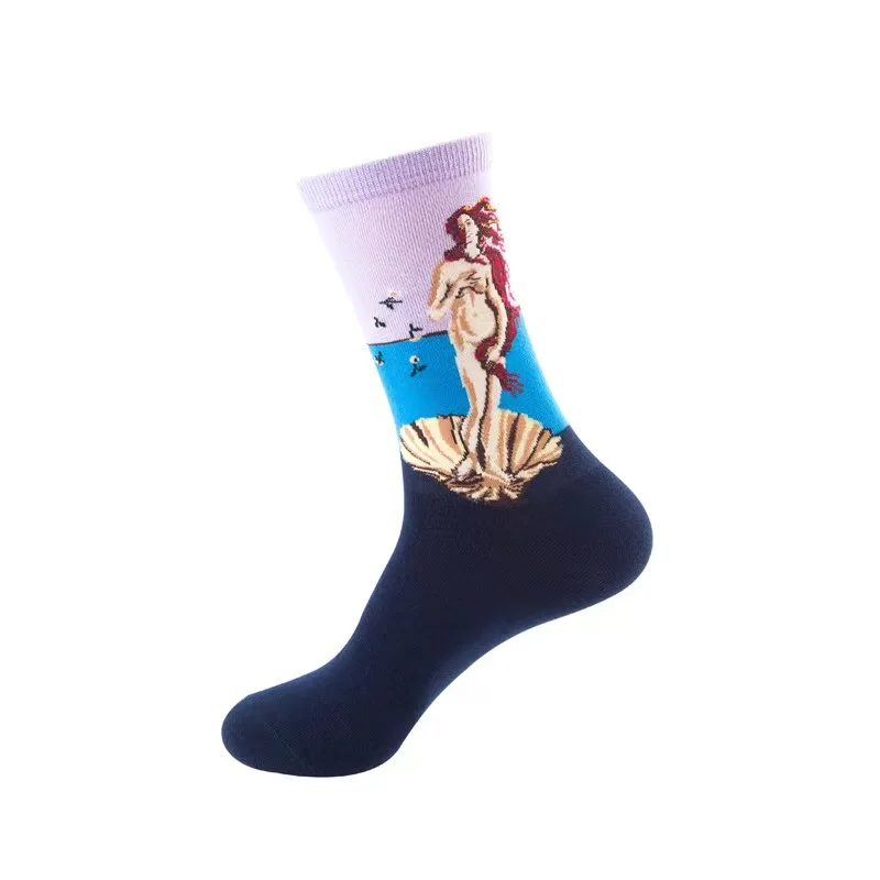 1 pairs Autumn winter Retro Women Art Van Gogh Mural World Famous Oil Painting Series Men Socks Funny Socks