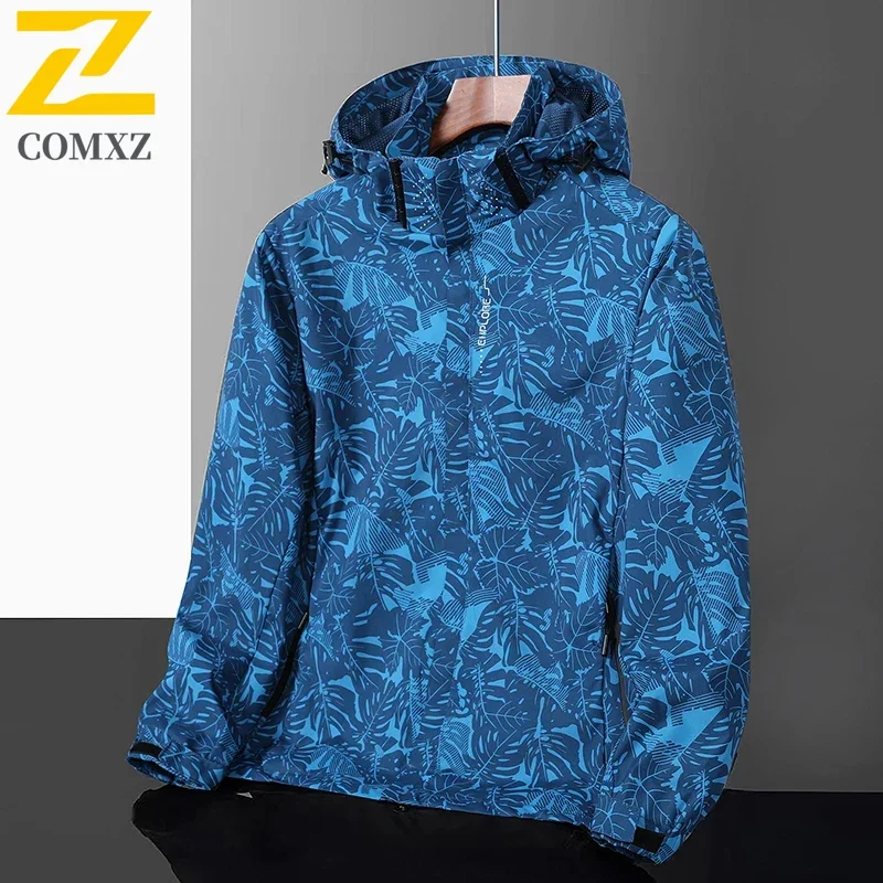 2025 Autumn Windbreaker Men's Casual Climbing Waterproof Detachable Hat Jacket Unisex Trendy Techwear Camo Camping Fishing Coat