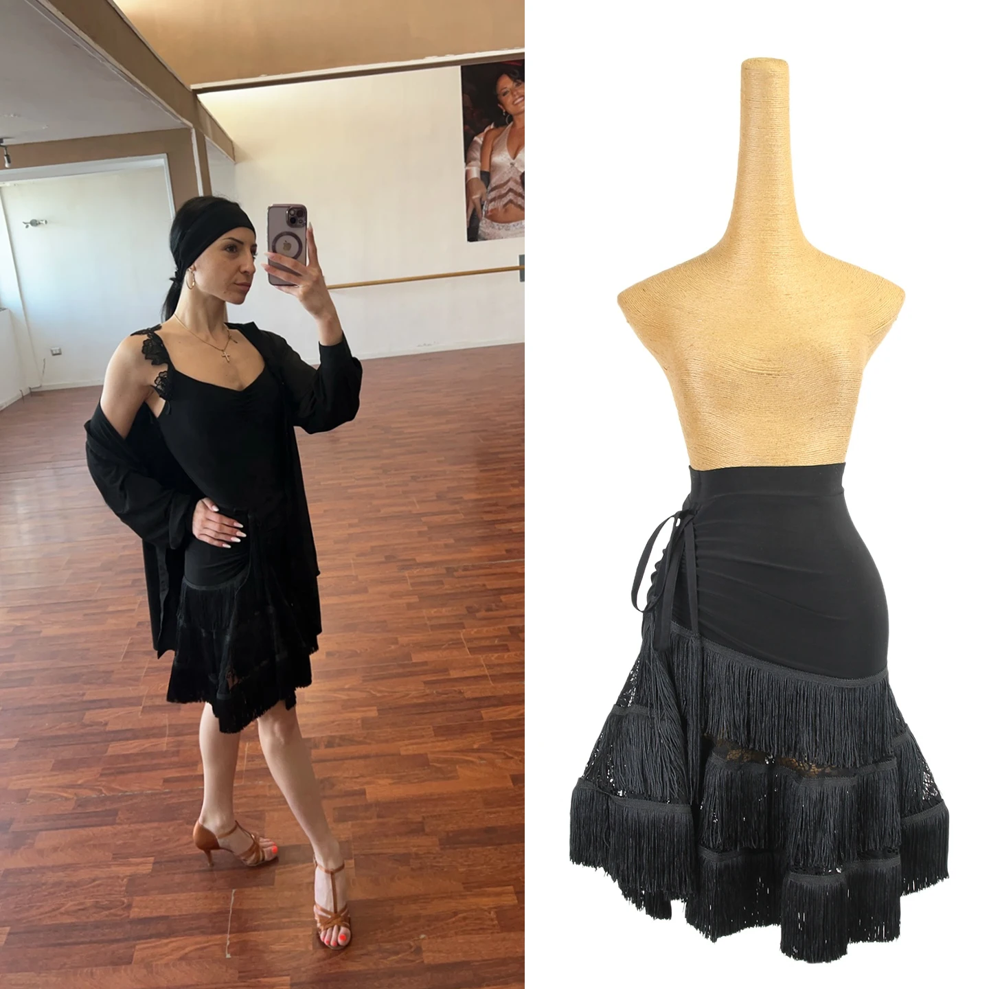 

Women Skirt Latin Dance Practice Training Costume For Adult Female Tassels Skirt Chacha Rumba Samba Dance Performance DQL12238