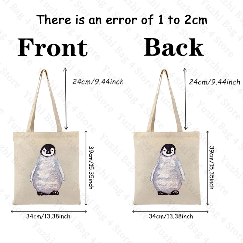 Watercolour Penguin Canvas Tote Bag Simple Printing Shoulder Bag Versatile Handbag for Work & School Large Capacity Shopping Bag