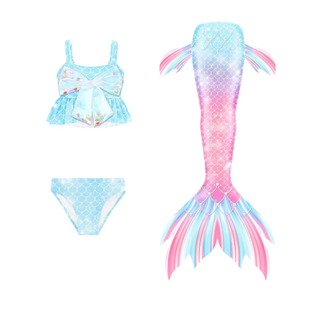 Merman Cosplay Costume Full Set Scale Printed Fish Tail Swimsuit Uniform for Kids Girl Halloween Carnival Party Clothes Roleplay