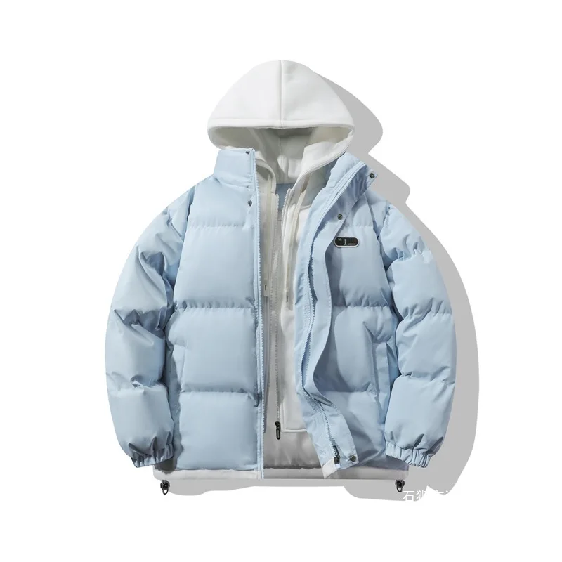 Veste bouffante à capuche épaisse pour homme, vêtement d'extérieur décontracté, faux Parkas deux pièces, manteau chaud en Fiber de Polyester pour un usage quotidien, hiver