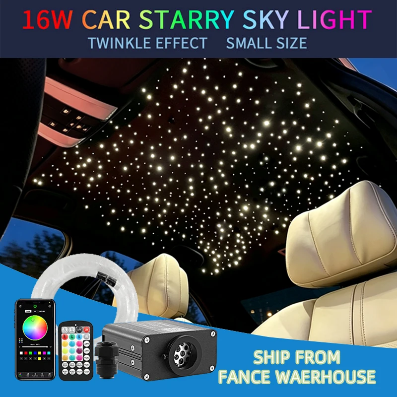 16W Twinkle Starry Sky Car Star Ceiling Light Fiber Optic Light Led Star Roof Starlight Headliner Kit Car Home Decor