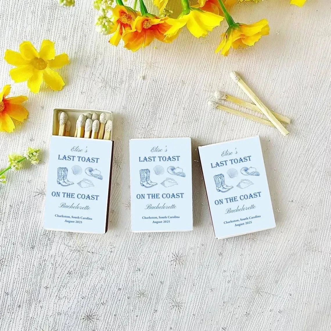 

Персонализированные спичечные коробки для девичника, сувениры для девичников в стиле Coastal Cowgirl и Nashville, именные спичечные коробки