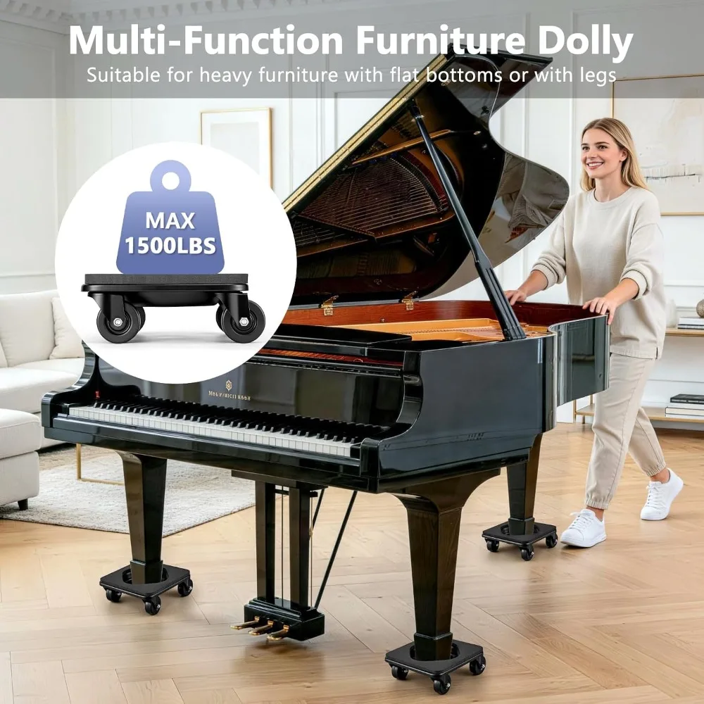 Heavy Duty Furniture Dolly with Anti-Slip Groove Design & Pad for Legged & Flat-Bottom Furniture, 2" Wheels, Supports 1500LBS, Easily Move Piano, Sofa, Table, Cabinet view 2