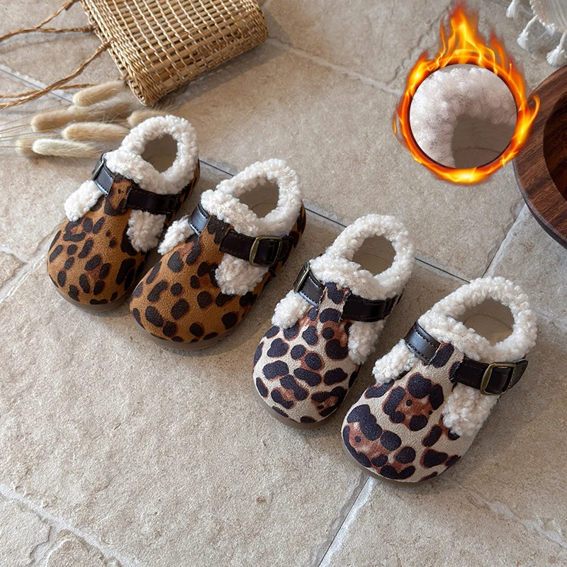 Fashion Thickened and Children Cotton Shoes Anti-slip Keep Warm Fur Shoes Versatile Soft Soles Cotton Shoes Winter 21-30